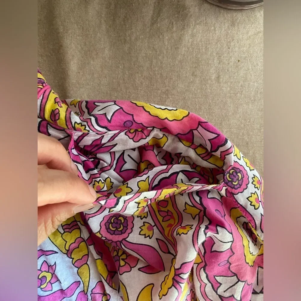 Tory Burch Sun Dress Pink Yellow Floral Alhambra Malta Sleeveless Size 6